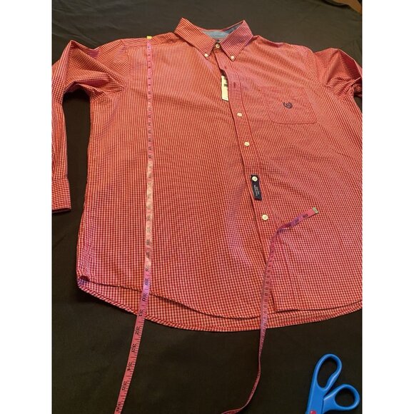NWT Chaps Men’s XXL/TTG Easy Care Red White Plaid Long Sleeve Button Down Shirt - Picture 6 of 6